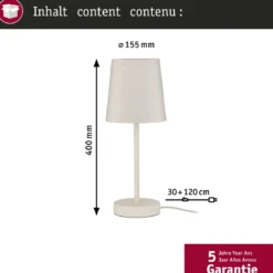 Paulmann 80102 Tischleuchte Stellan II 40cm Creme E27