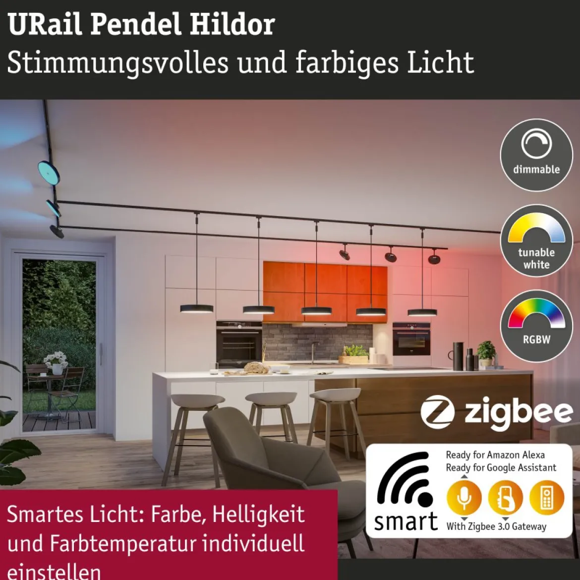 Paulmann 95681 URail LED Pendel Hildor Zigbee RGBW 230V Schwarz matt