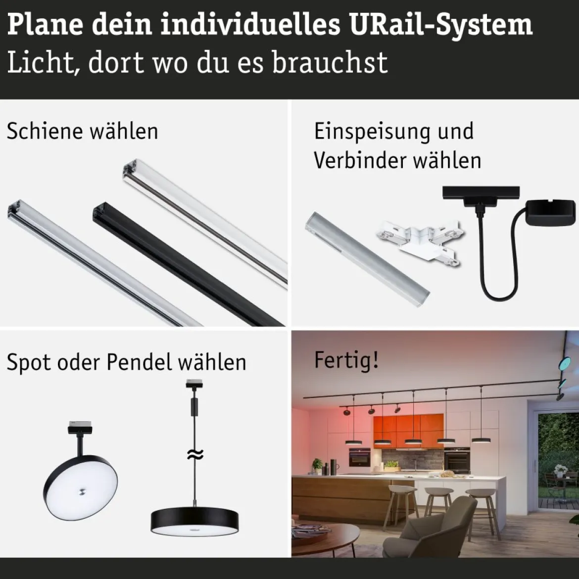 Paulmann 95681 URail LED Pendel Hildor Zigbee RGBW 230V Schwarz matt