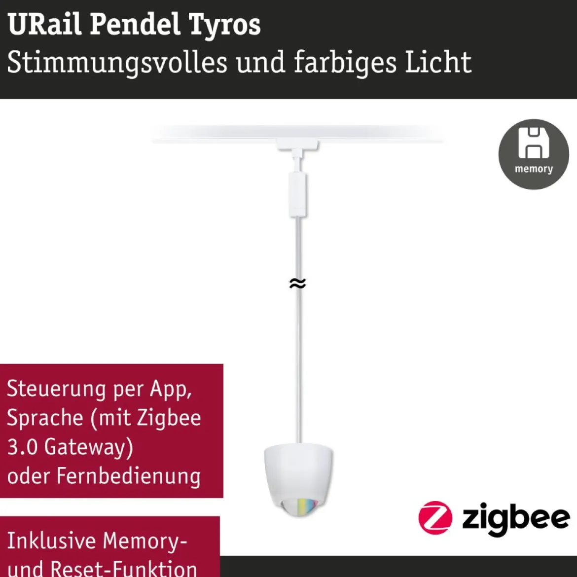 Paulmann 95683 URail LED Pendel Tyros Zigbee RGBW 230V Signalweiß
