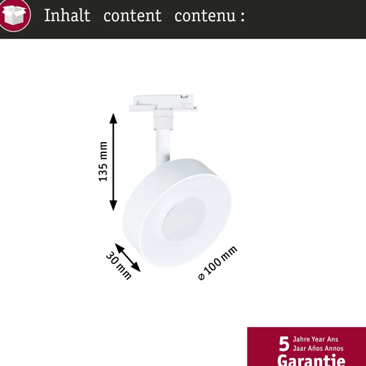 Paulmann 93150 URail LED Schienenspot Circle dimmbar 2700-4000K Signalweiß RAL 9003