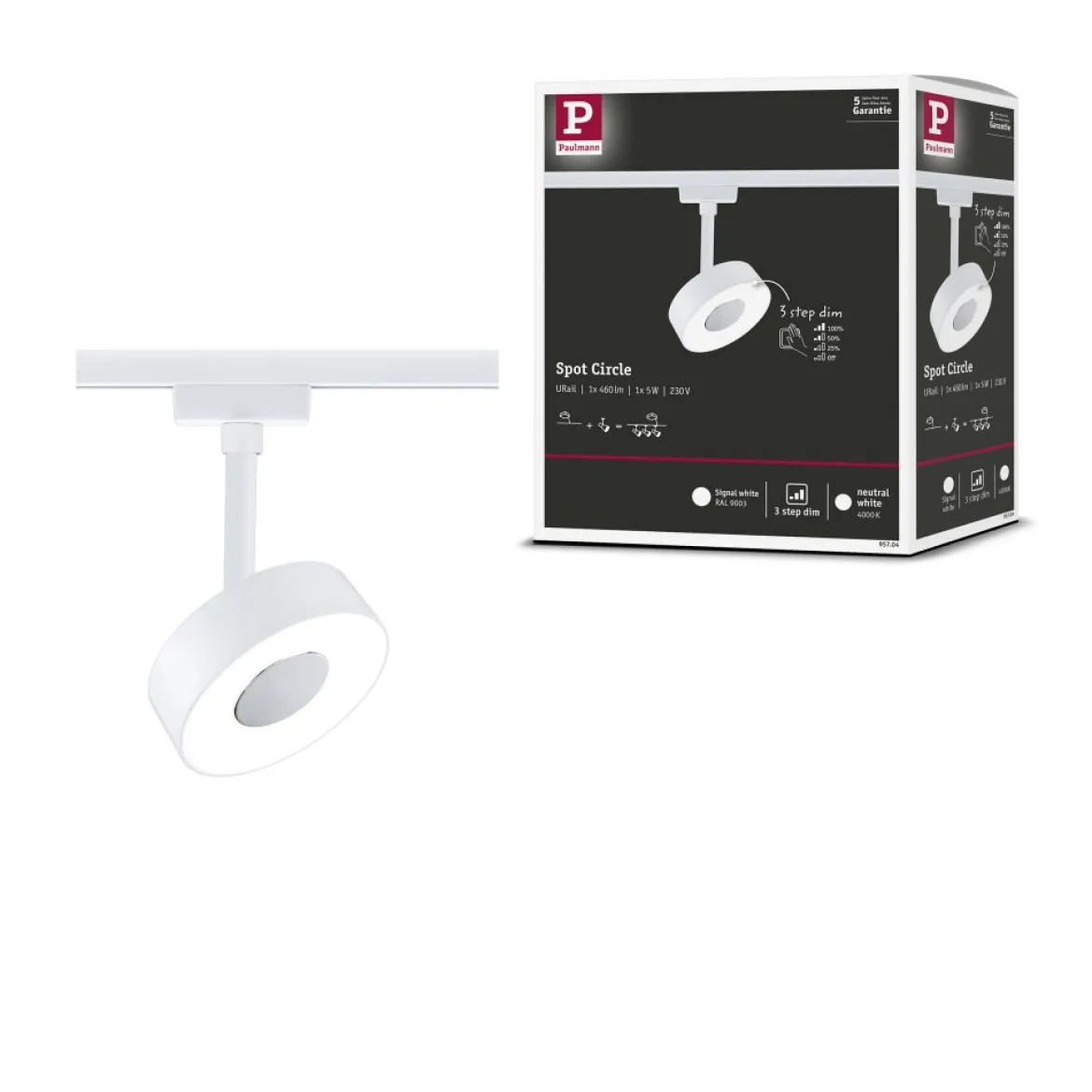 Paulmann 95704 URail LED Schienenspot Circle 4000K 3-Step-Dim 230V Signalweiß