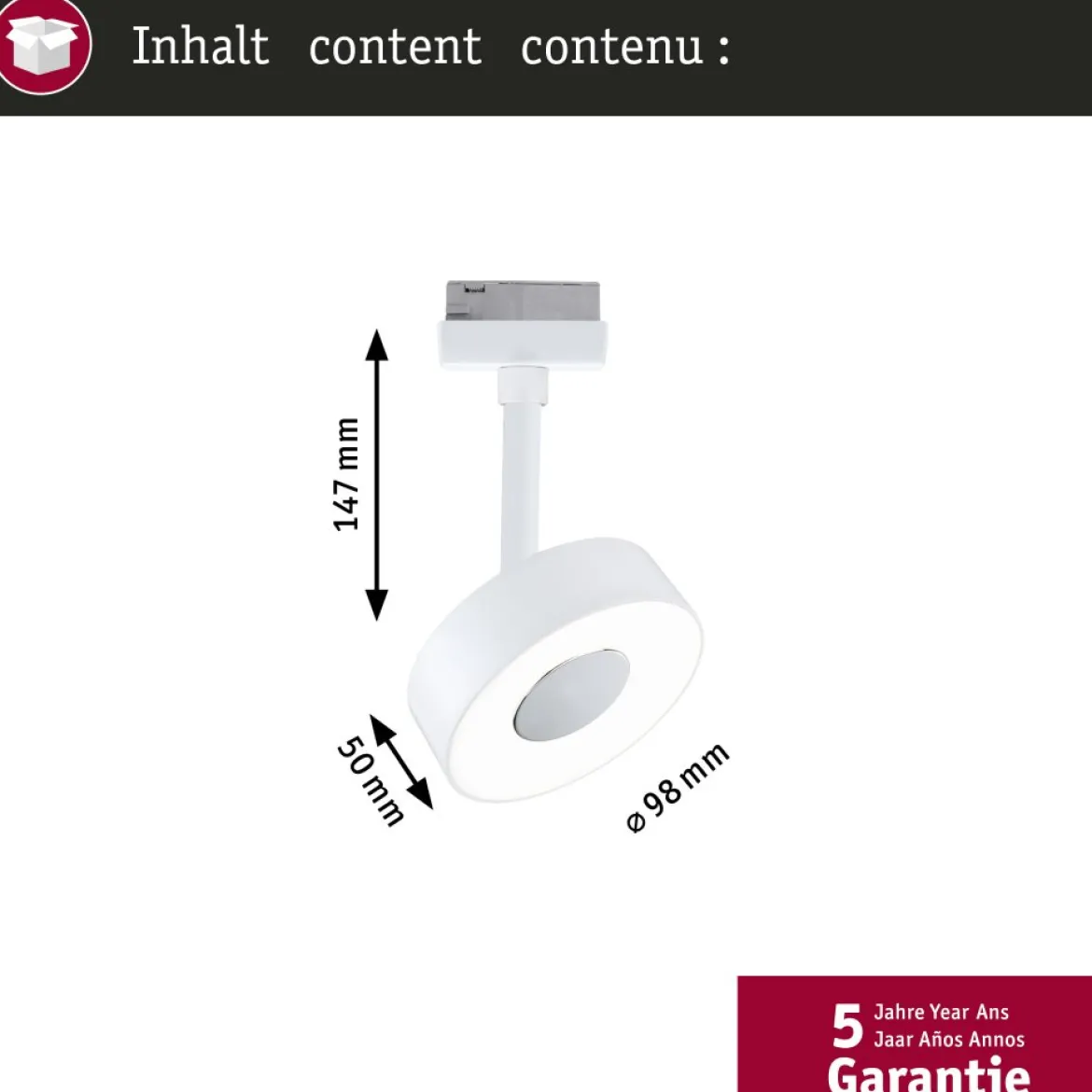Paulmann 95704 URail LED Schienenspot Circle 4000K 3-Step-Dim 230V Signalweiß