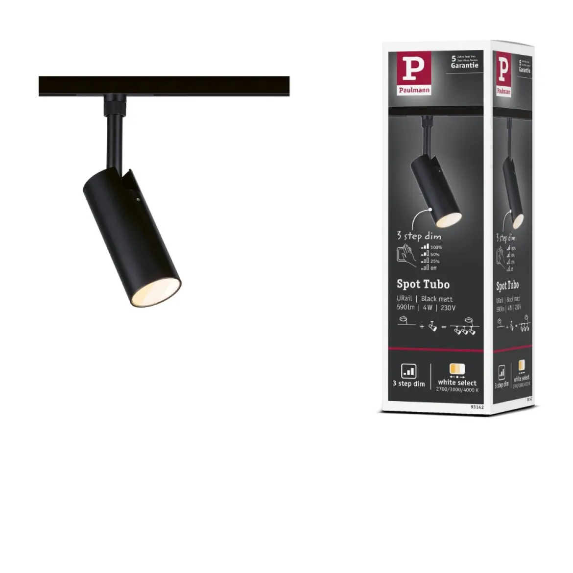 Paulmann 93142 URail LED Schienenspot Tubo 3-Step-Dim 2700-4000K Schwarz matt