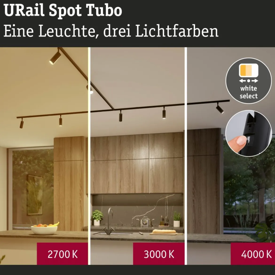 Paulmann 93142 URail LED Schienenspot Tubo 3-Step-Dim 2700-4000K Schwarz matt