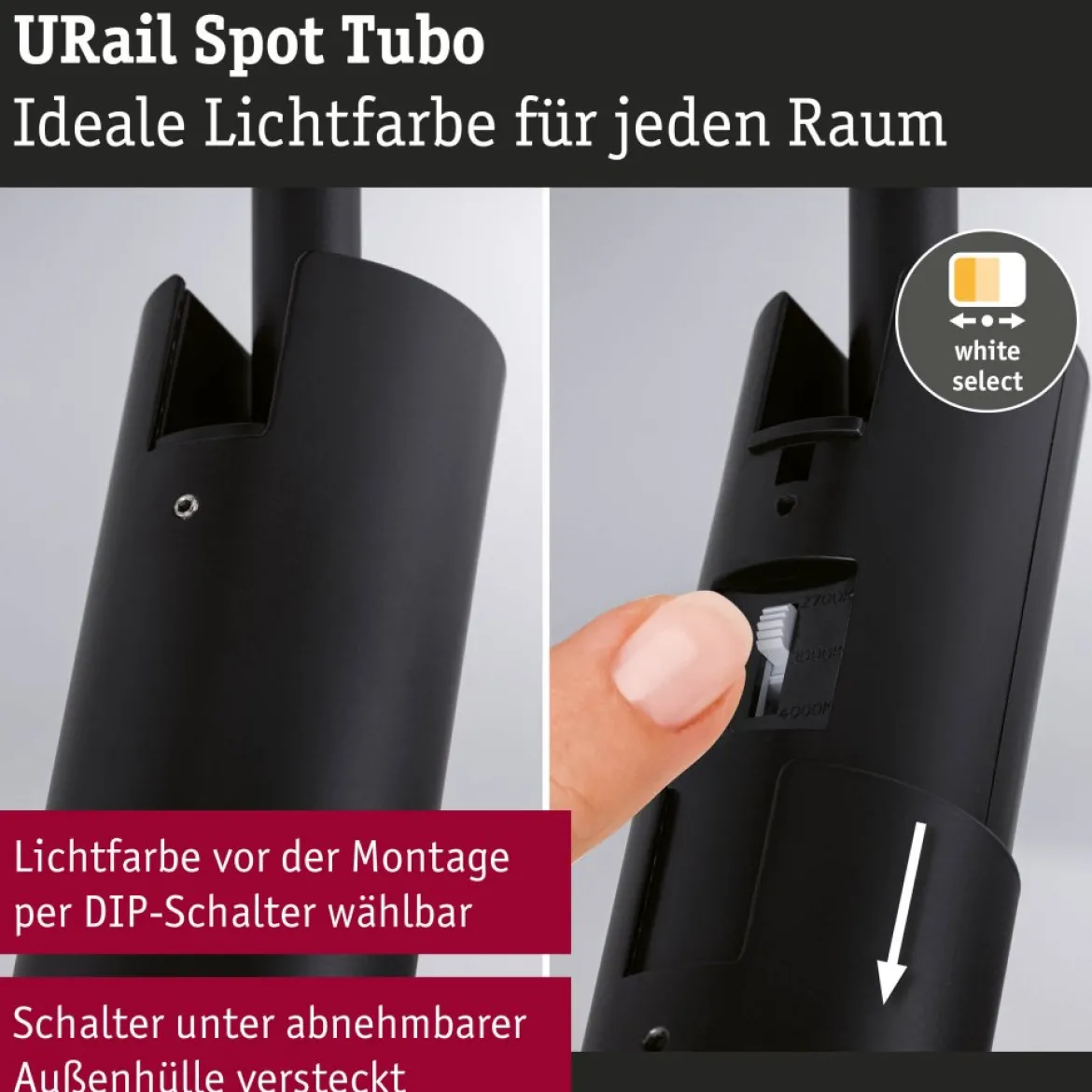Paulmann 93145 URail LED Schienenspot Tubo 2700-4000K Schwarz matt