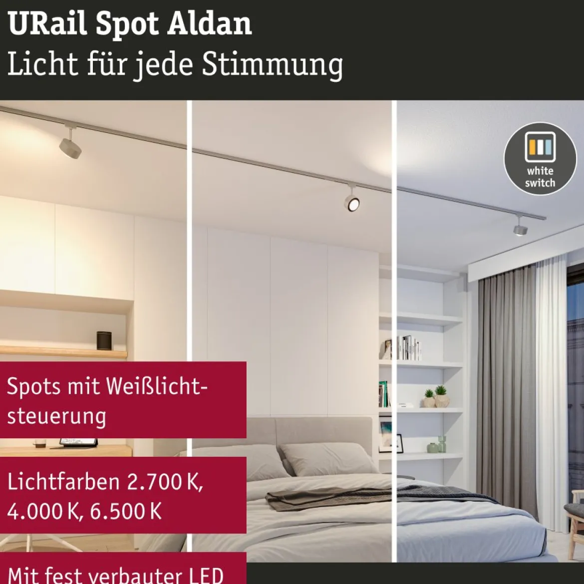 Paulmann 96769 URail LED Spot Aldan White Switch Chrom matt