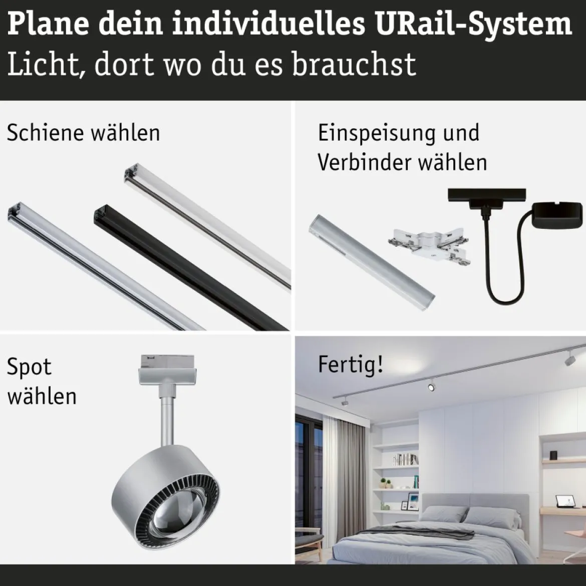 Paulmann 96769 URail LED Spot Aldan White Switch Chrom matt