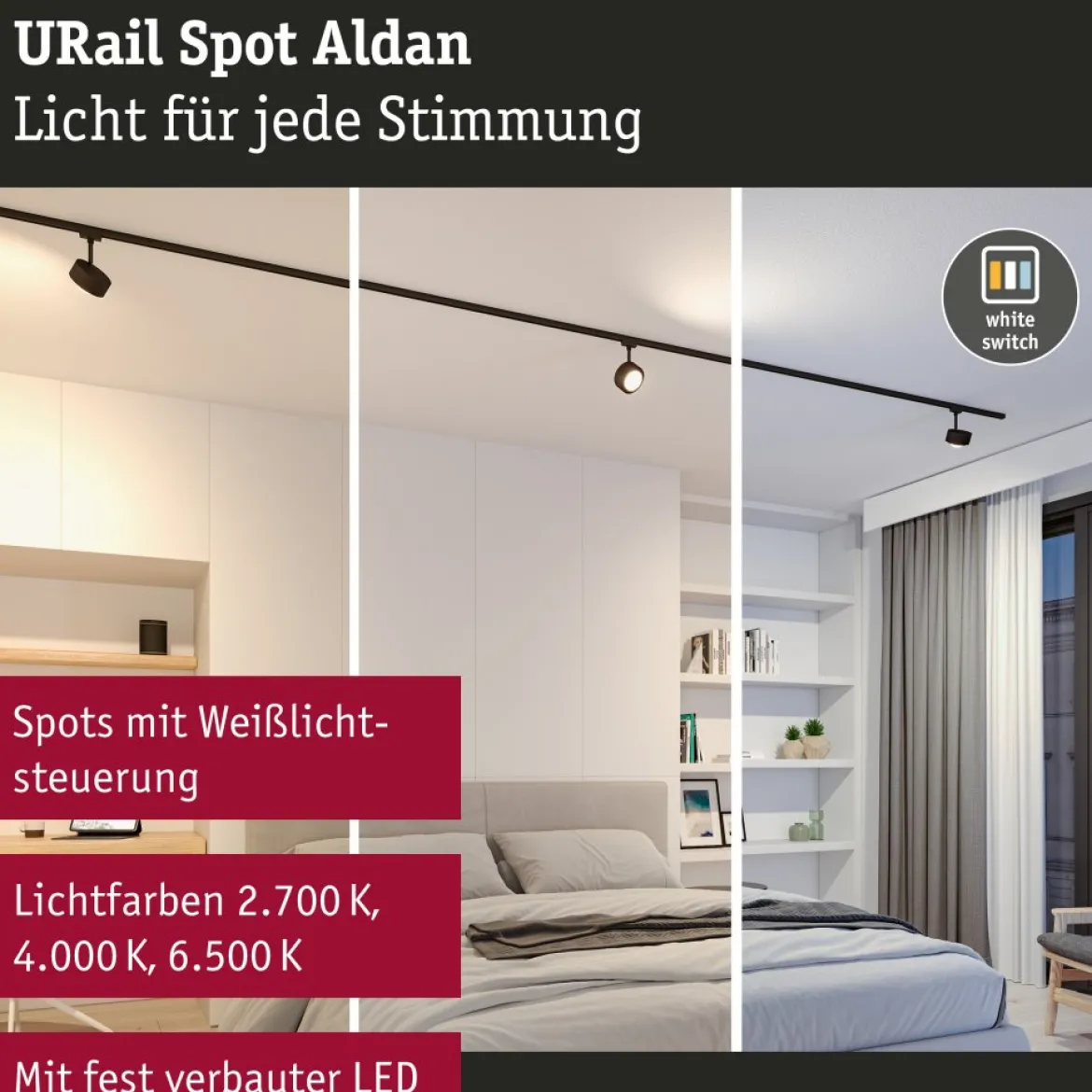 Paulmann 96771 URail LED Spot Aldan White Switch Schwarz matt