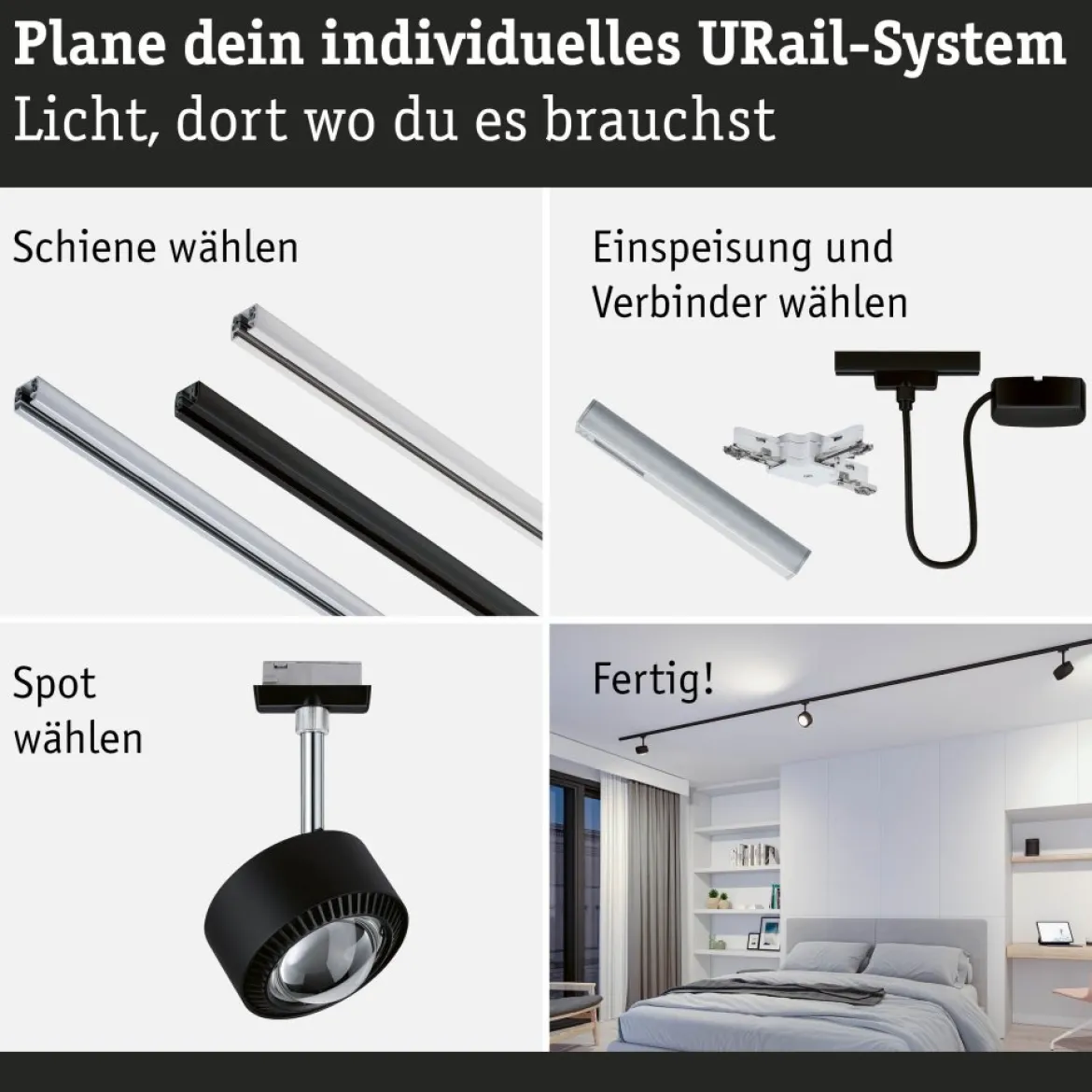 Paulmann 96771 URail LED Spot Aldan White Switch Schwarz matt