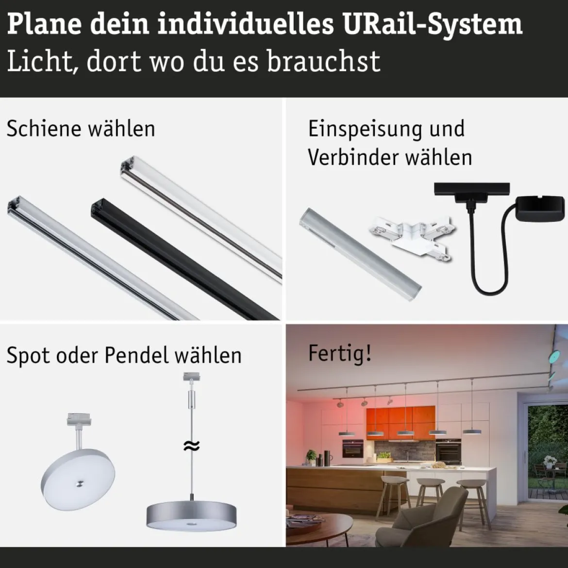 Paulmann 95688 URail LED Spot Hildor Zigbee RGBW 230V Chrom matt