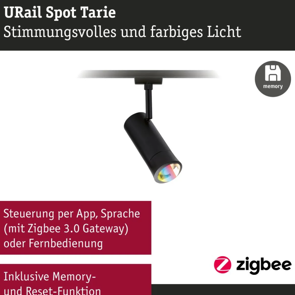 Paulmann 95693 URail LED Spot Tarie Zigbee RGBW 230V Schwarz matt dimmbar