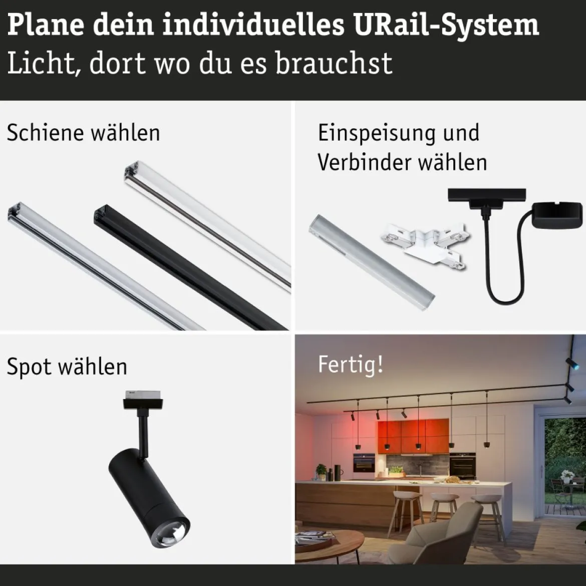 Paulmann 95693 URail LED Spot Tarie Zigbee RGBW 230V Schwarz matt dimmbar