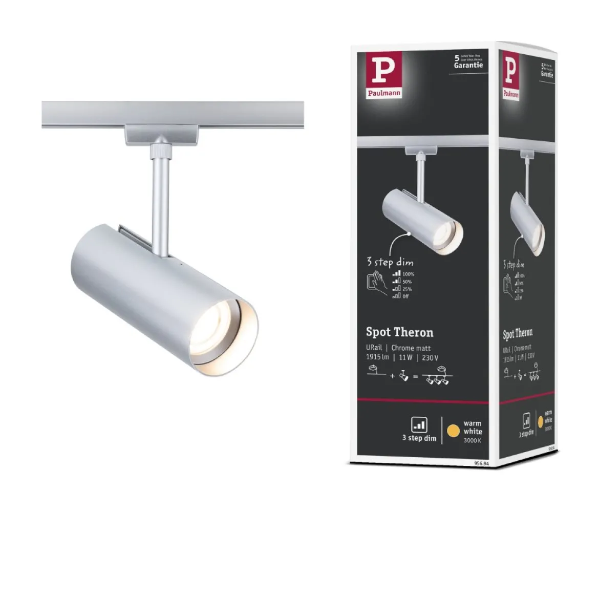 Paulmann 95694 URail LED Spot Theron Chrom matt 3000K 3-Step-Dim