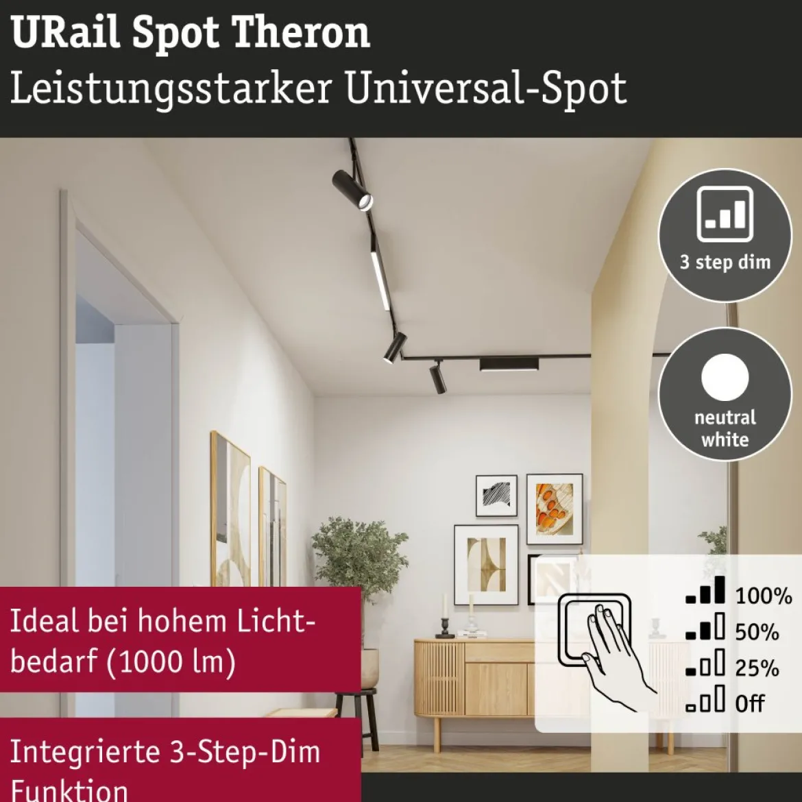 Paulmann 95699 URail LED Spot Theron Schwarz matt 4000K 3-Step-Dim