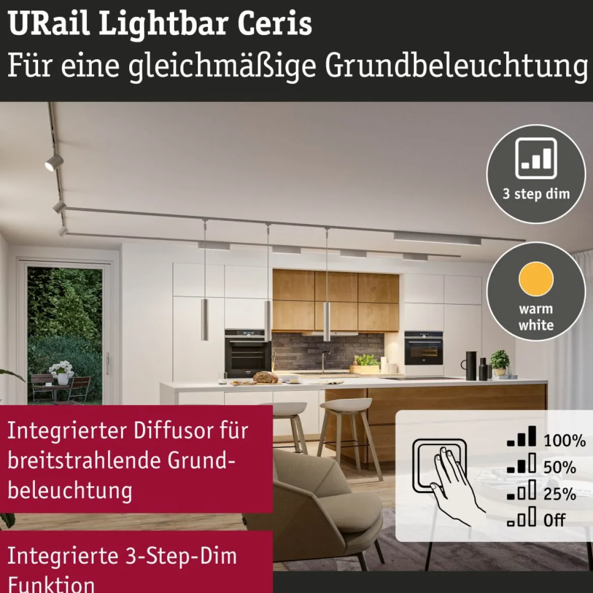 Paulmann 95711 URail Lightbar Ceris Chrom matt 3000K 3-Step-Dim
