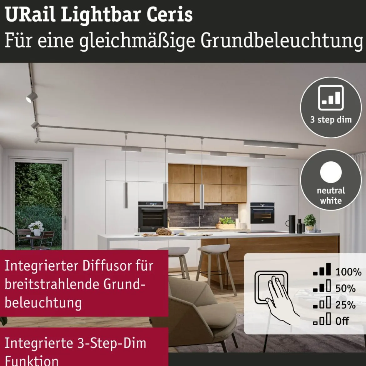 Paulmann 95712 URail Lightbar Ceris Chrom matt 4000K 3-Step-Dim