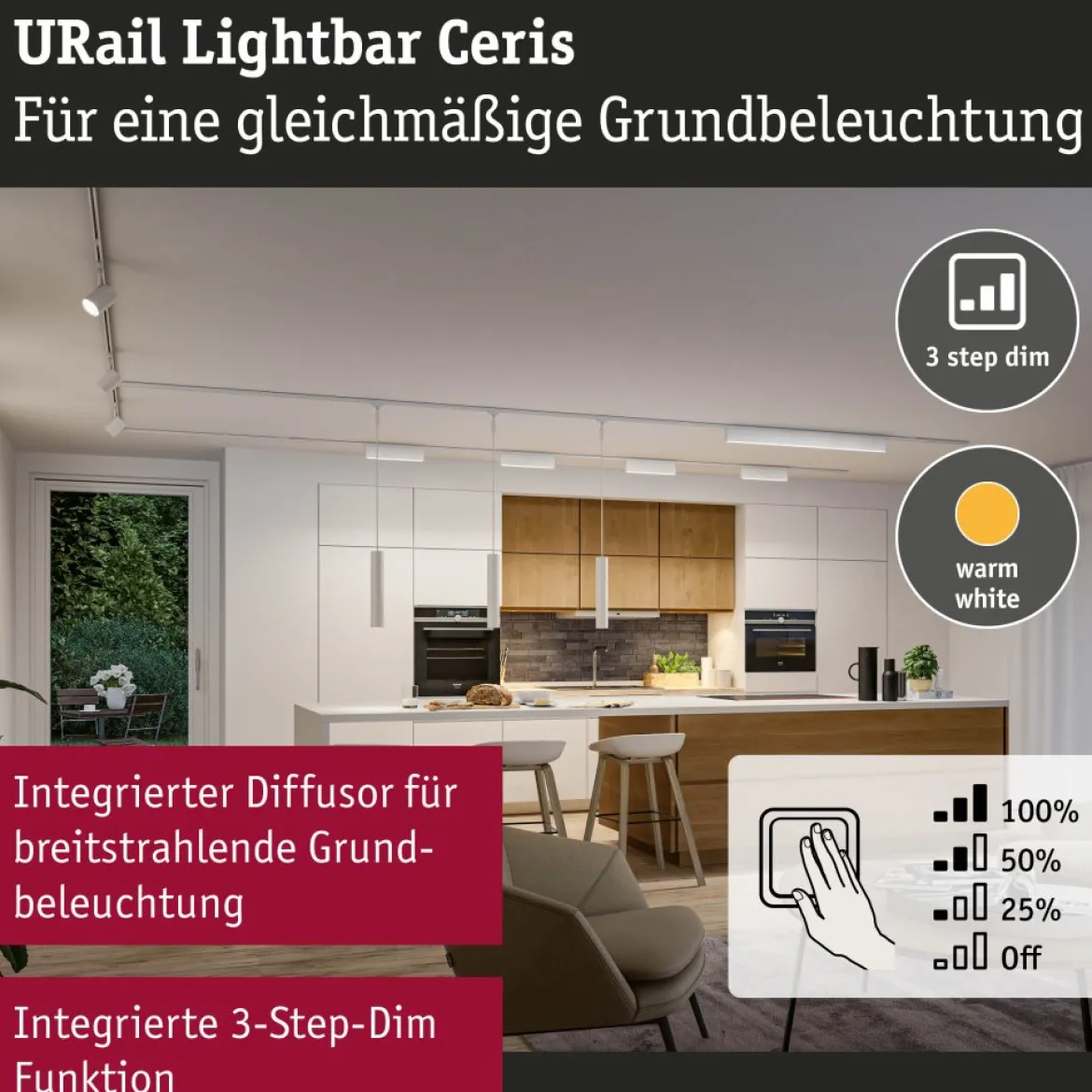 Paulmann 95707 URail Lightbar Ceris Signalweiß 3000K 3-Step-Dim