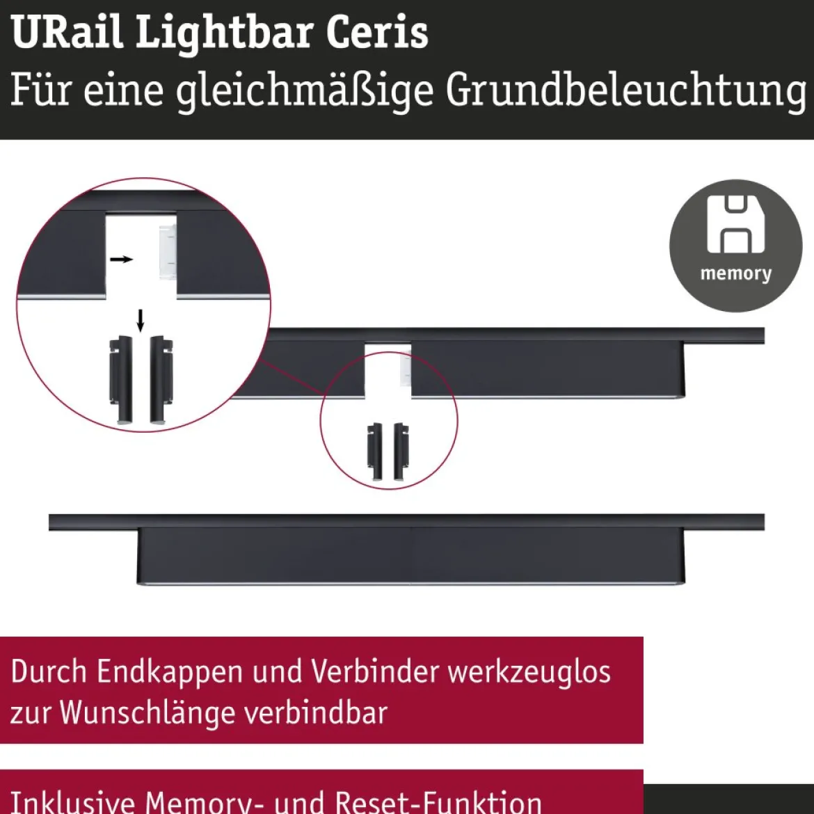 Paulmann 95709 URail Lightbar Ceris Schwarz matt 3000K 3-Step-Dim