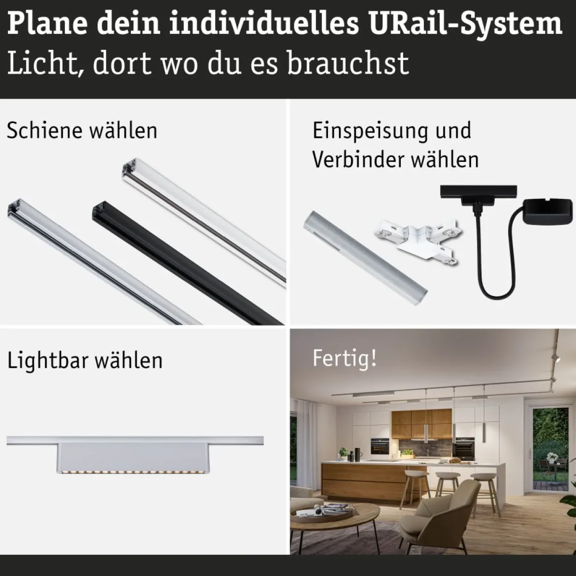 Paulmann 95717 URail Lightbar Zelos Chrom matt 3000K 3-Step-Dim