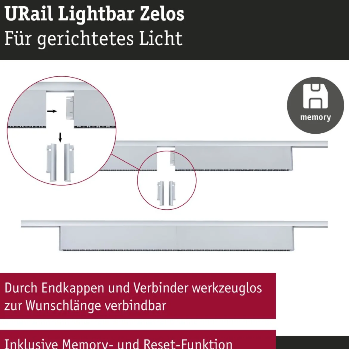 Paulmann 95718 URail Lightbar Zelos Chrom matt 4000K 3-Step-Dim