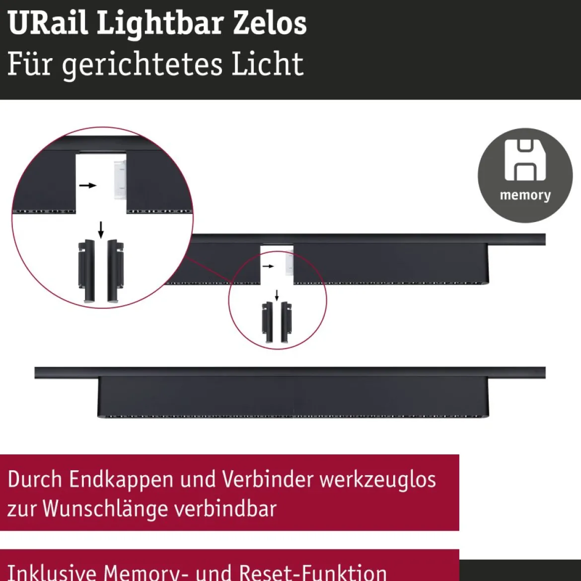 Paulmann 95715 URail Lightbar Zelos Schwarz matt 3000K 3-Step-Dim
