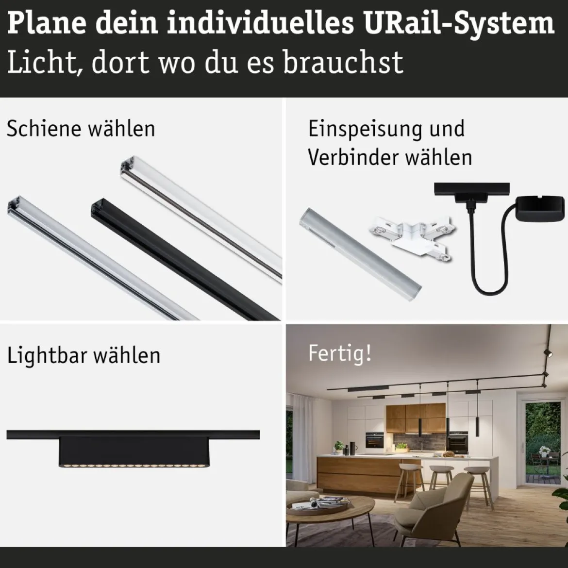 Paulmann 95715 URail Lightbar Zelos Schwarz matt 3000K 3-Step-Dim