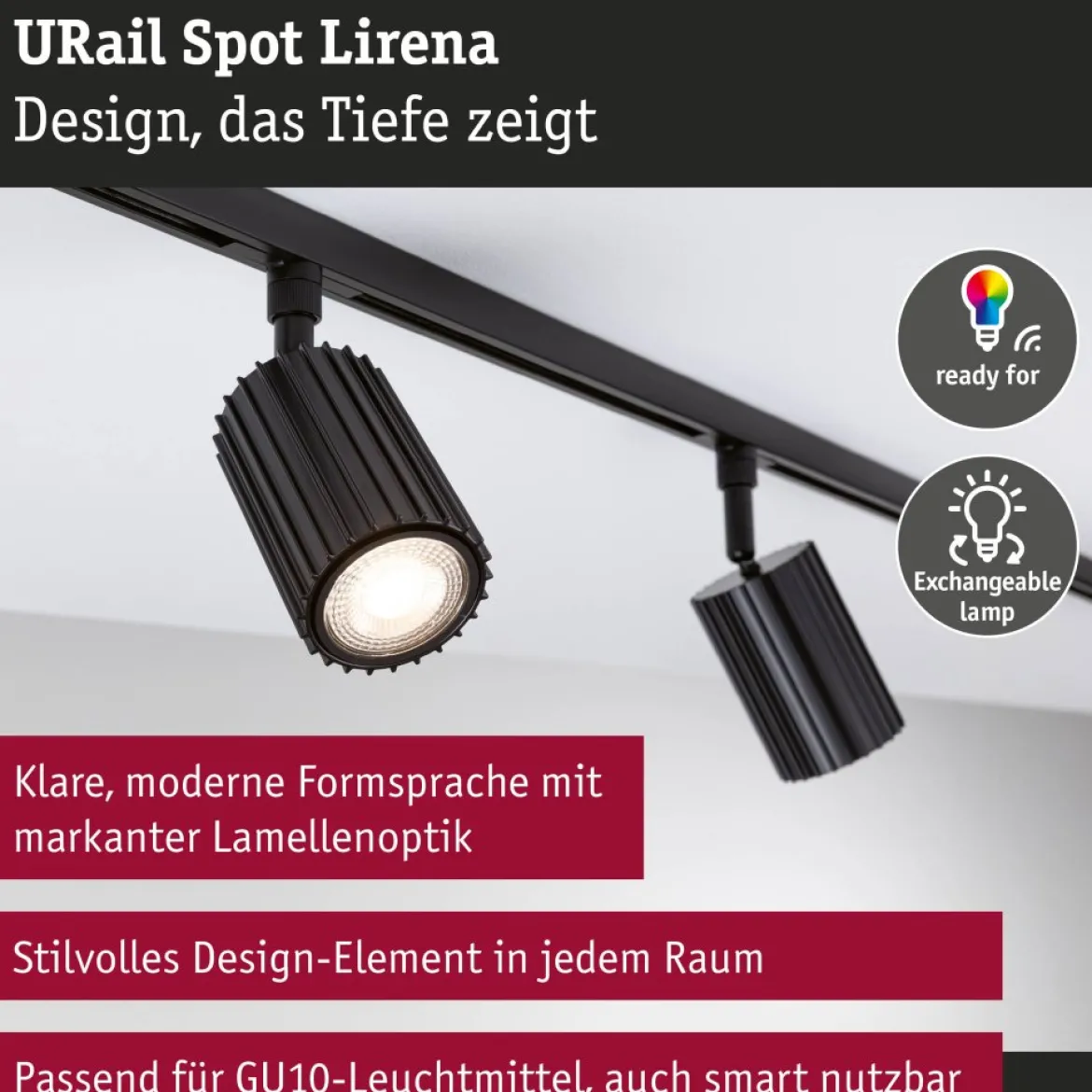 Paulmann 93148 URail Schienenspot Lirena Schwarz max.10W GU10