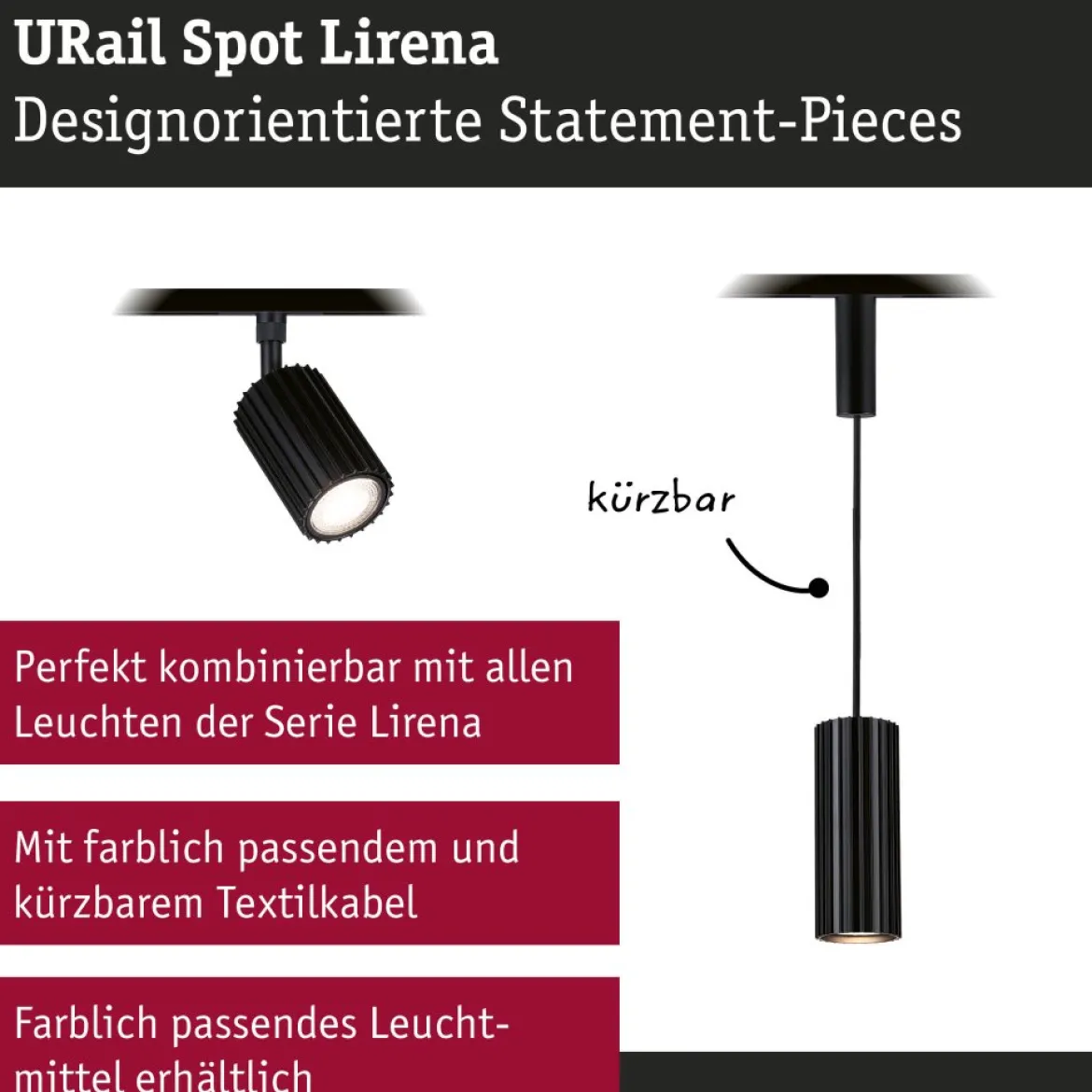Paulmann 93148 URail Schienenspot Lirena Schwarz max.10W GU10