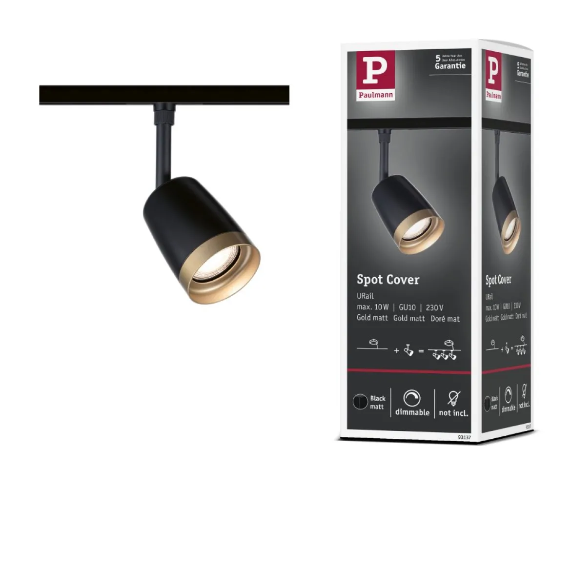 Paulmann 93137 URail Schienenspot Cover GU10 max. 10W 230V Schwarz Gold matt