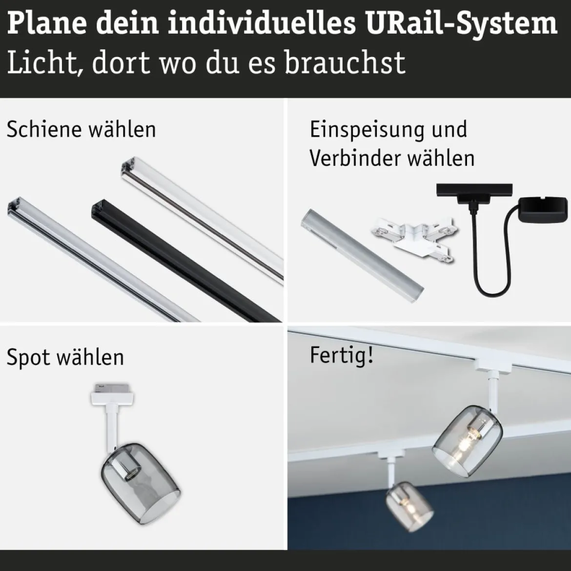 Paulmann 95700 URail Schienenspot Blossom G9 dimmbar 230V Signalweiß Rauchglas