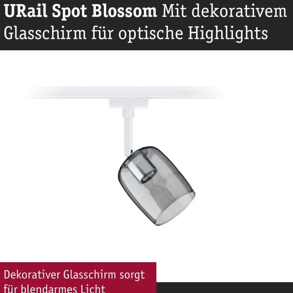Paulmann 95700 URail Schienenspot Blossom G9 dimmbar 230V Signalweiß Rauchglas
