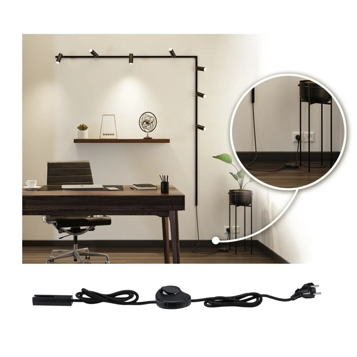 Paulmann 95660 URail Schienensystem Einspeisung Kabel mit Schalter 2m Schwarz matt