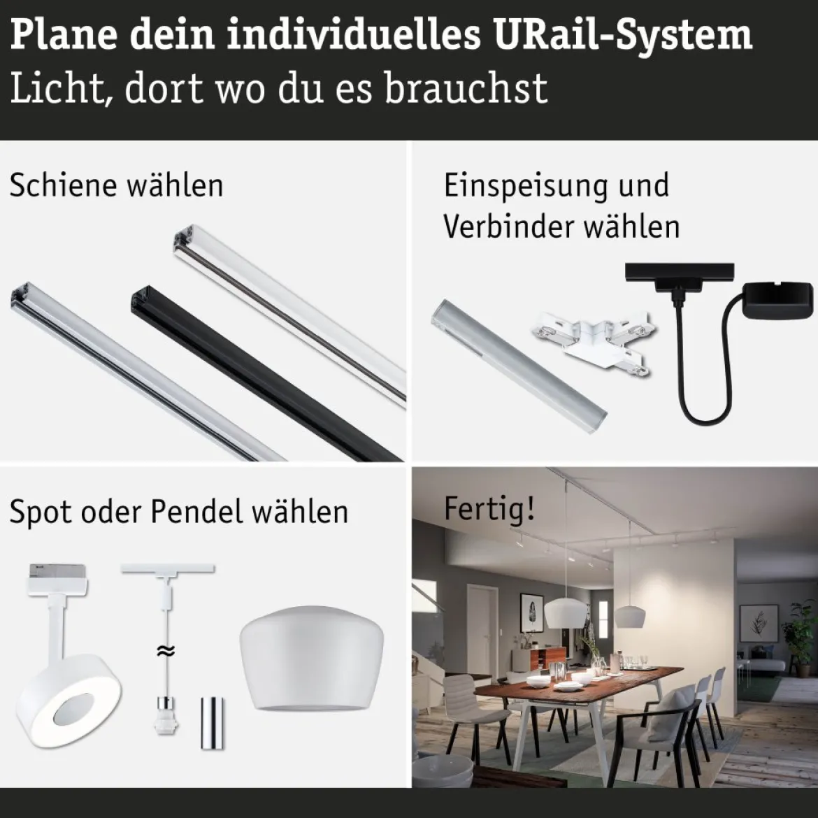 Paulmann 95668 URail Smart Home ZigBee Mittel-Einspeisung max. 100W Signalweiß RAL 9003