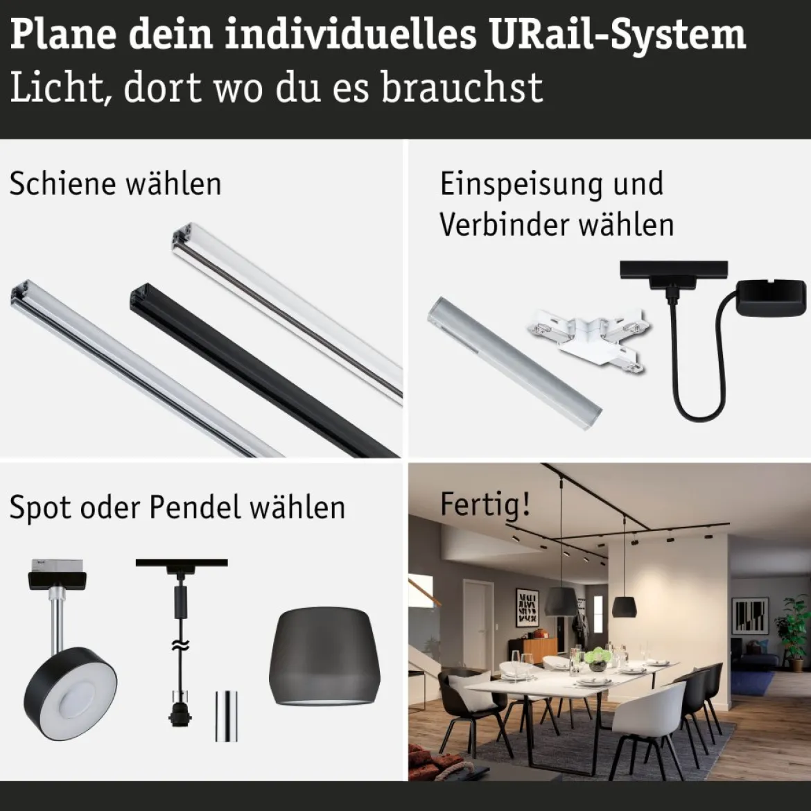 Paulmann 95669 URail Smart Home ZigBee Mittel-Einspeisung max. 100W Schwarz matt