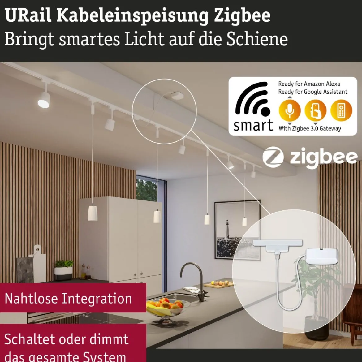 Paulmann 95671 URail Smart Home ZigBee Kabel-Einspeisung max. 100W Signalweiß RAL 9003