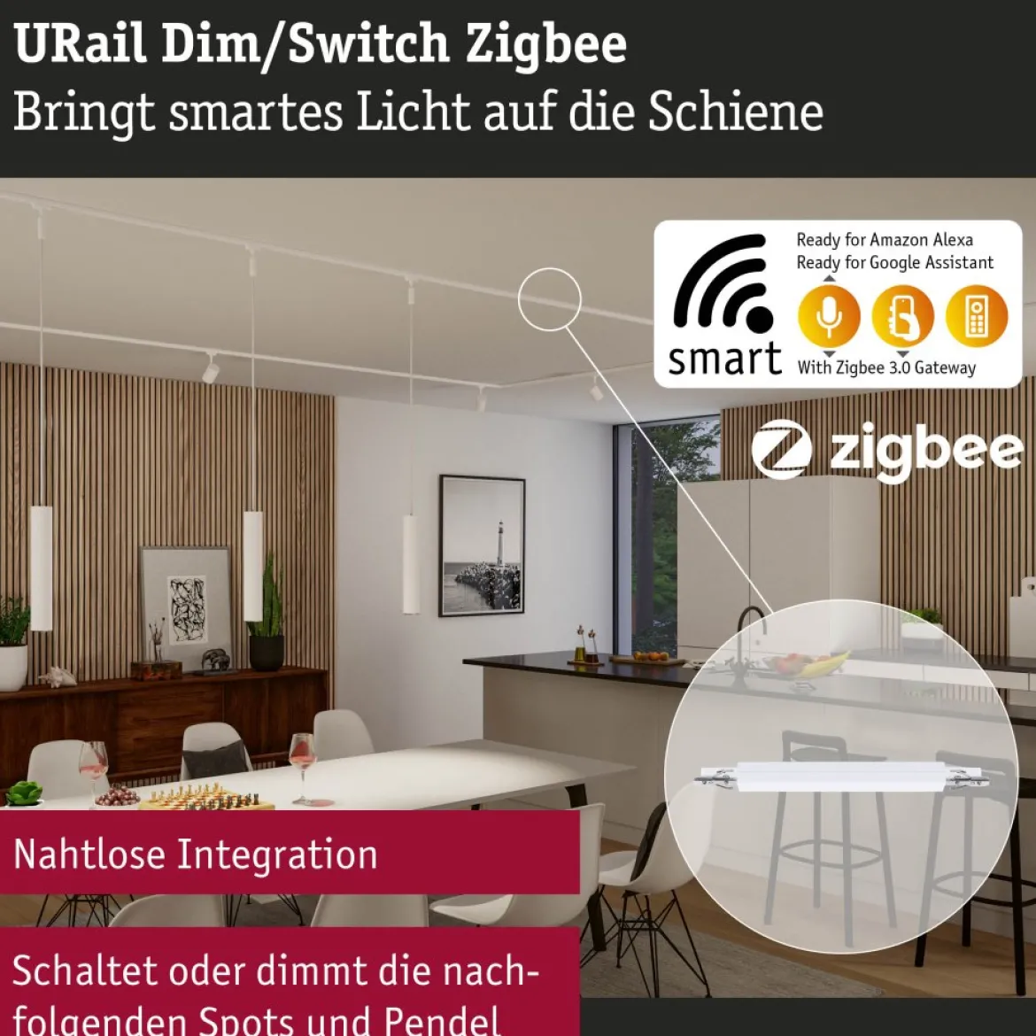 Paulmann 95674 URail Zubehör Smart Home ZigBee Dimm Switch max. 50W Signalweiß RAL 9003