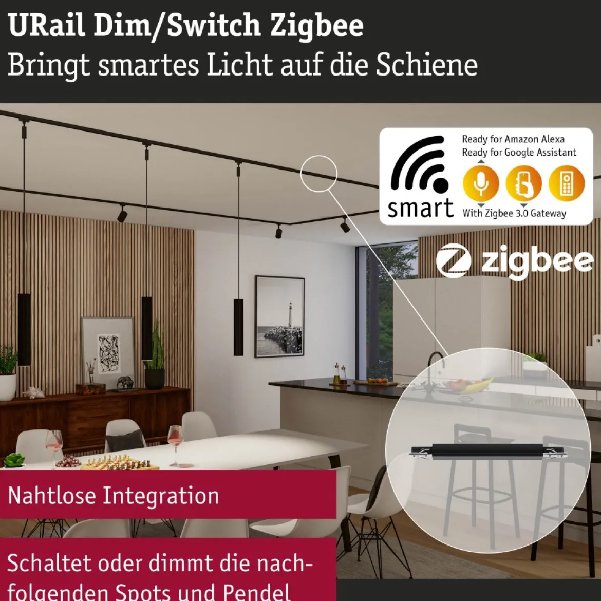 Paulmann 95675 URail Zubehör Smart Home ZigBee Dimm Switch max. 50W Schwarz matt