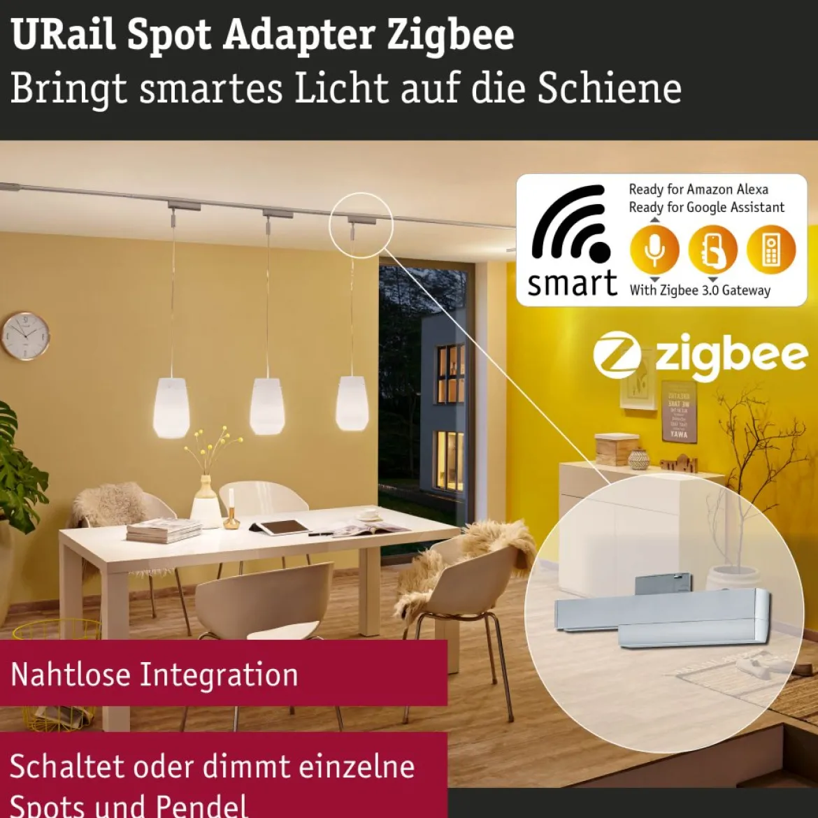 Paulmann 95676 URail Zubehör Smart Home ZigBee Schienenadapter max. 20W Chrom matt