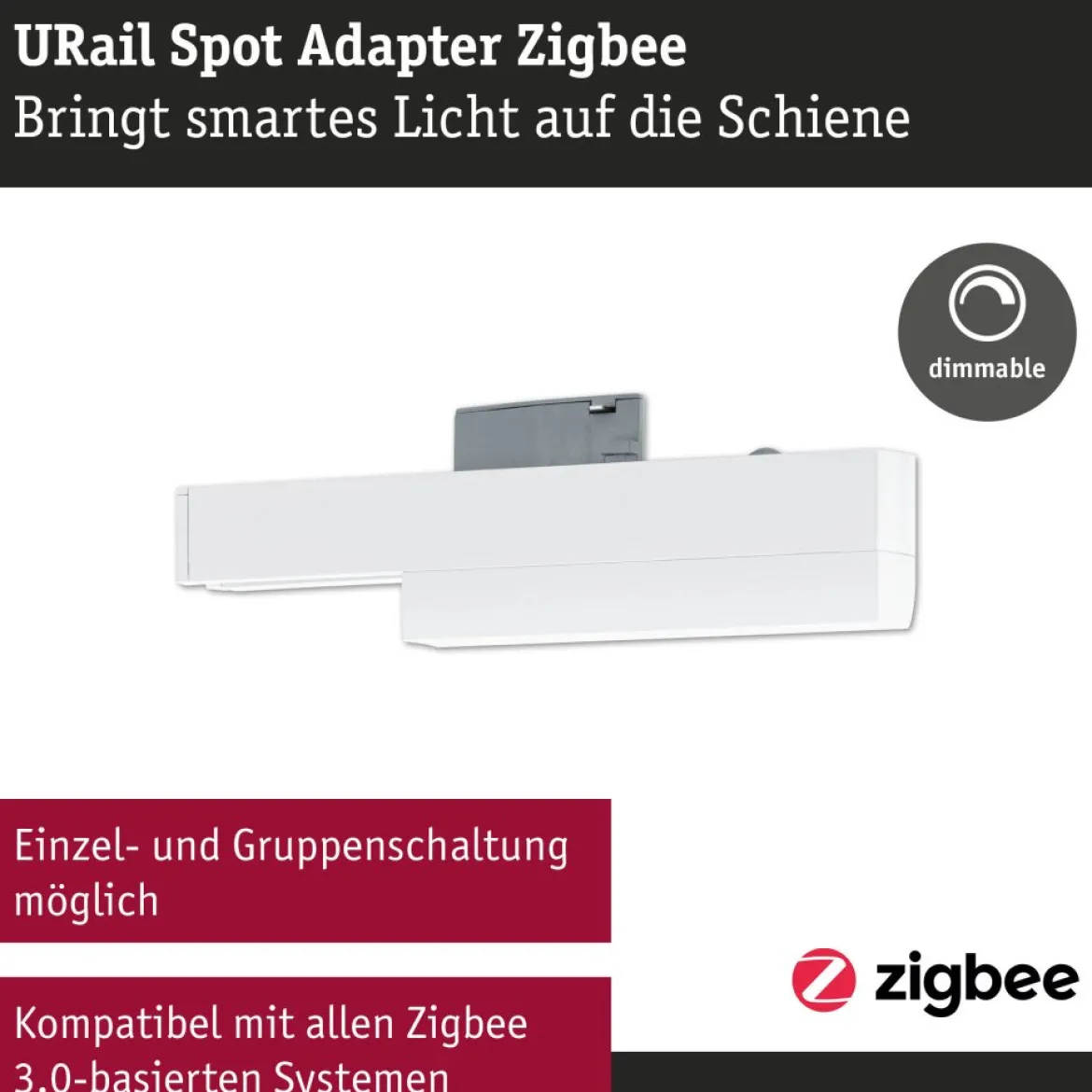 Paulmann 95677 URail Zubehör Smart Home ZigBee Schienenadapter max. 20W Signalweiß RAL 9003