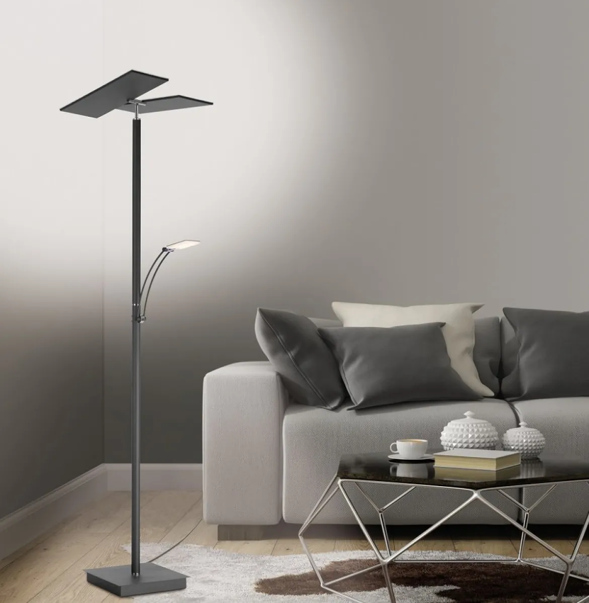 Paul Neuhaus 687-13 ARTUR LED Stehleuchte anthrazit mit Lesearm dimmbar