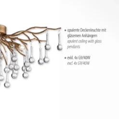 Paul Neuhaus 8090-11 ICICLE Deckenleuchte 4-flammig Altmessing mit Glasbehang