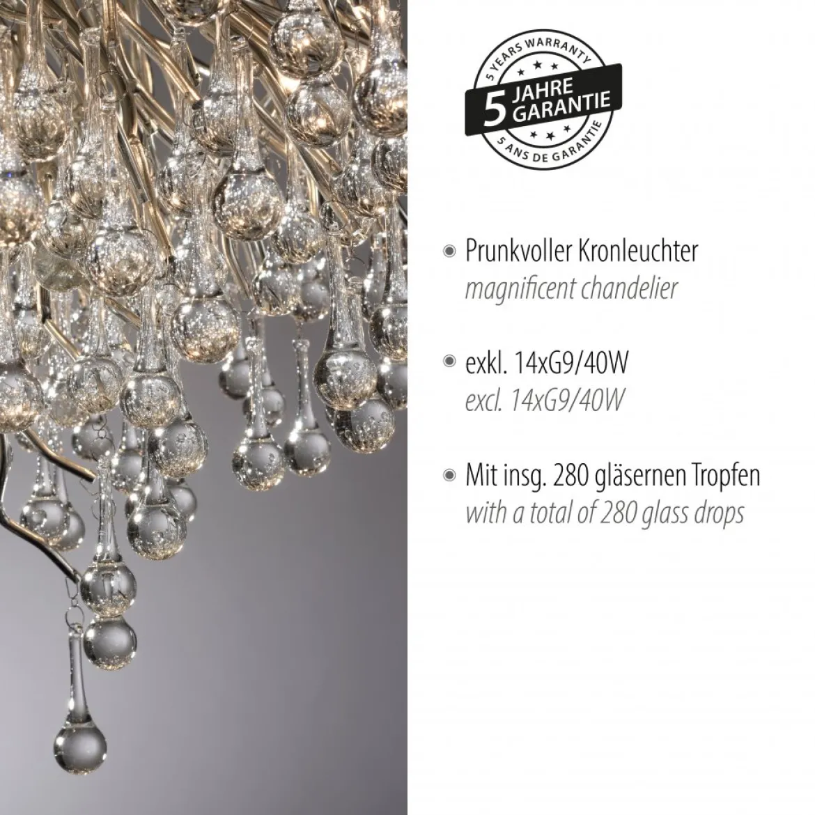 Paul Neuhaus 8092-55 ICICLE Deckenleuchte stahl 14-flammig G9