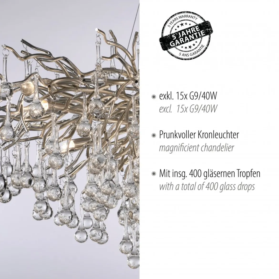 Paul Neuhaus 2031-55 ICICLE Kronleuchter stahl silber 15-flammig G9