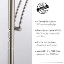 Paul Neuhaus 655-55 LED Deckenfluter mit Leseleuchte stahlfarben Dimmfunktion