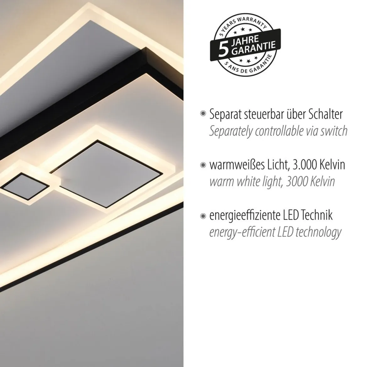 Paul Neuhaus 6391-16 LED Deckenleuchte rechteckig schwarz weiß 3000K