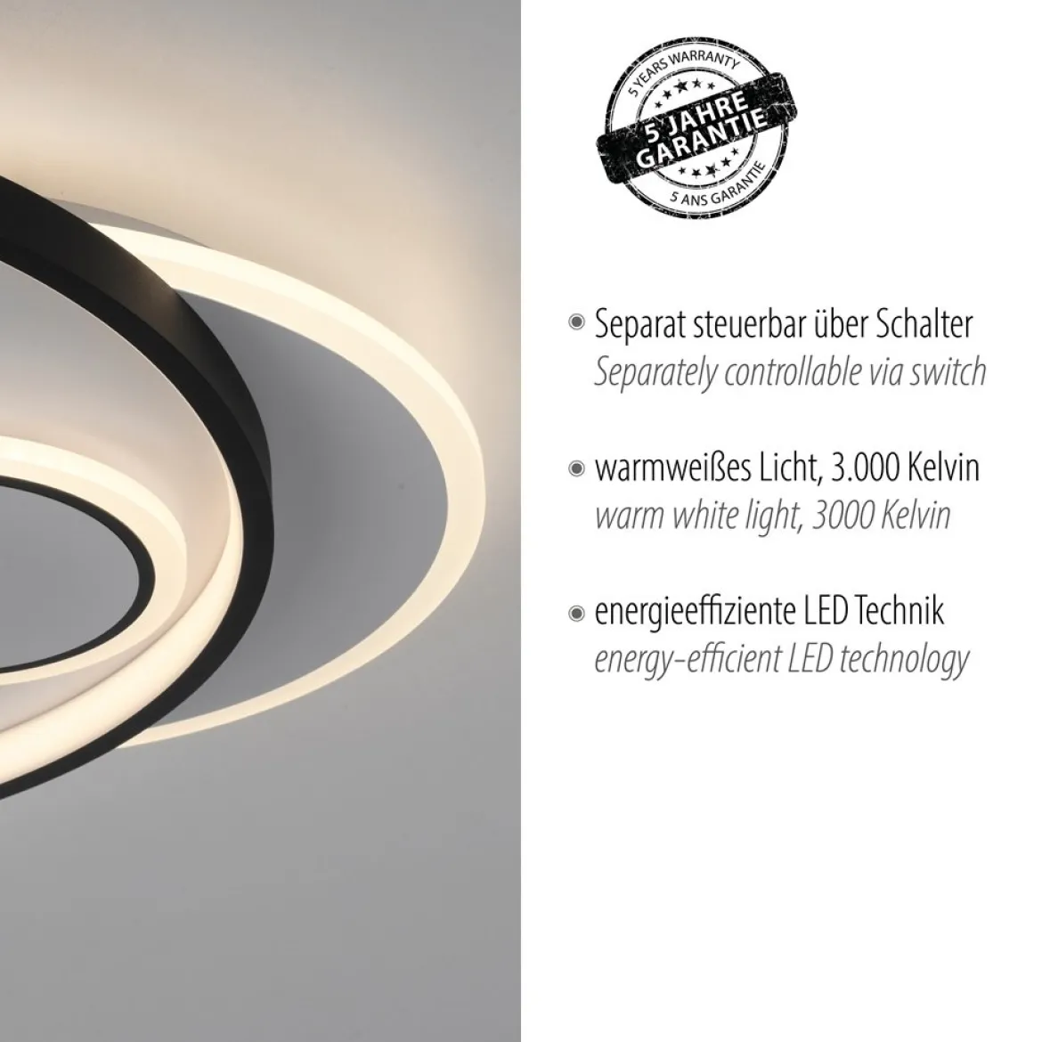 Paul Neuhaus 6392-16 LED Deckenleuchte rund schwarz weiß 3000K