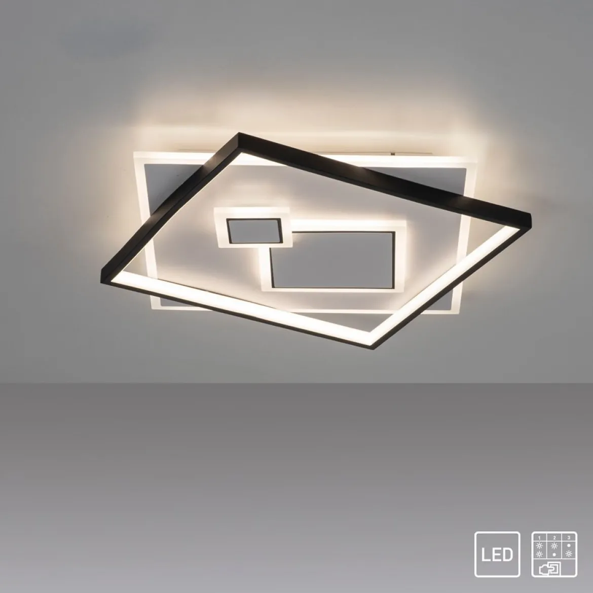Paul Neuhaus 6390-16 LED Deckenleuchte quadratisch schwarz weiß schaltbar warmweiß