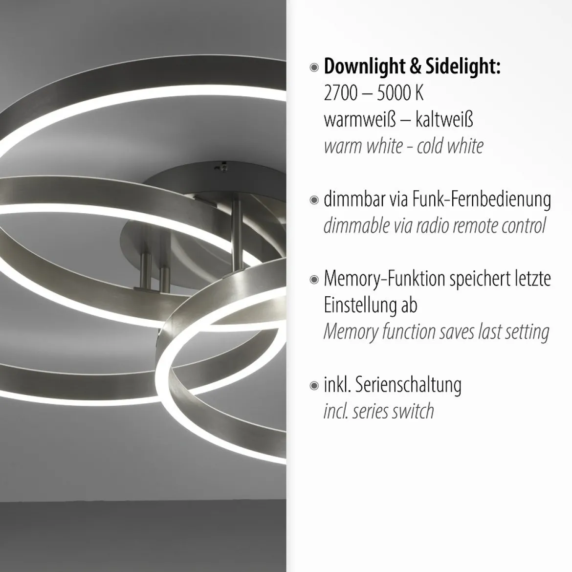 Paul Neuhaus 6233-55 LED Deckenleuchte Paan silberfarbig rund CCT