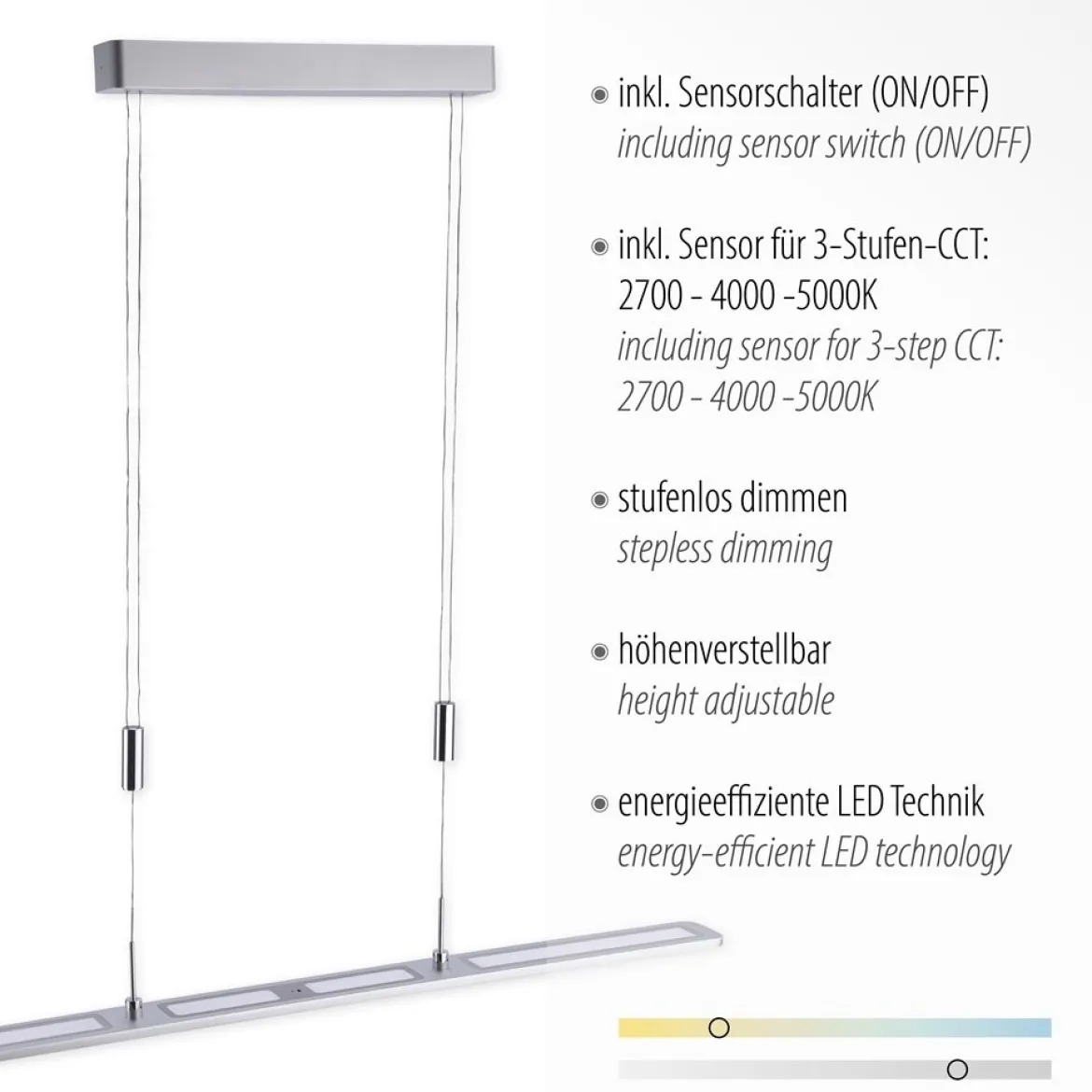 Paul Neuhaus 2565-95 LED Pendelleuchte aluminiumfarben höhenverstellbar dimmbar
